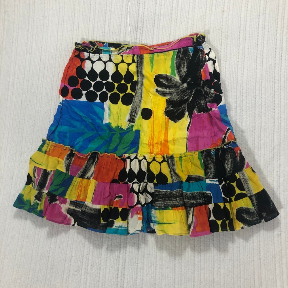 Colorful Abstract Print Mini Skirt Ruffle Tiered Festival‎ Party Fun